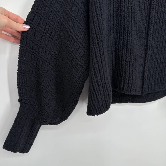 Free People Be Yours Cowl Neck Sweater Balloon Sleeve Chunky Boxy Cropped Black - Picture 8 of 14